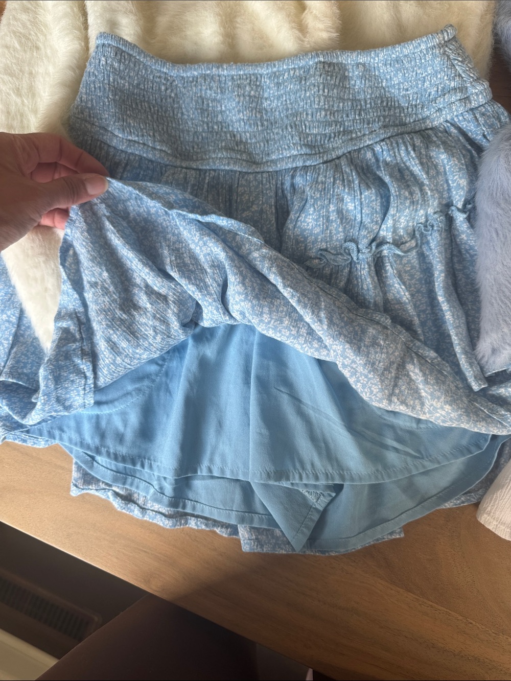 Hollister Cream & Light Blue Fuzzy Cardigan and skirt sets- Cozy Layering - Picture 9 of 10